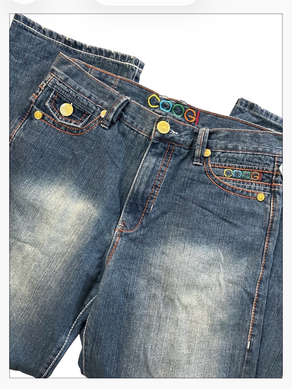 COOGI Men's Faded Blue Jeans with Multicolor Embroidery
